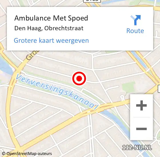 Locatie op kaart van de 112 melding: Ambulance Met Spoed Naar Den Haag, Obrechtstraat op 15 oktober 2022 13:44