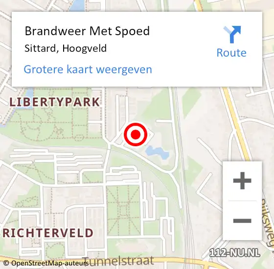 Locatie op kaart van de 112 melding: Brandweer Met Spoed Naar Sittard, Hoogveld op 15 oktober 2022 14:04