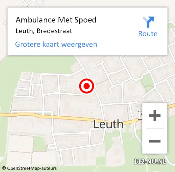 Locatie op kaart van de 112 melding: Ambulance Met Spoed Naar Leuth, Bredestraat op 15 oktober 2022 14:06