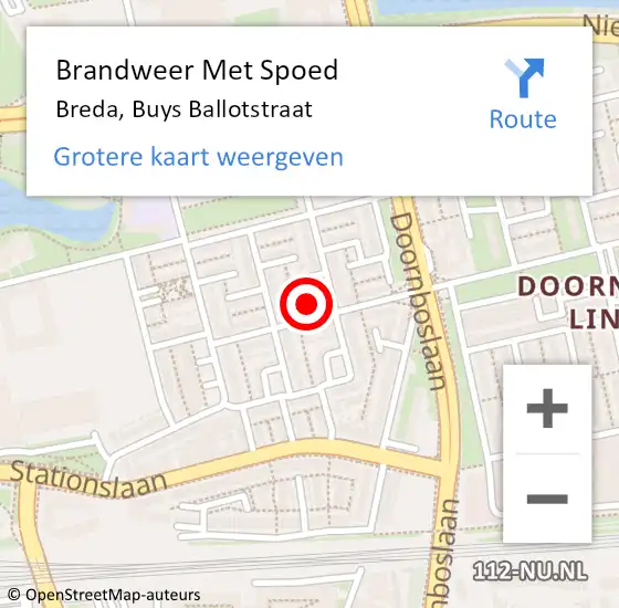 Locatie op kaart van de 112 melding: Brandweer Met Spoed Naar Breda, Buys Ballotstraat op 15 oktober 2022 14:30