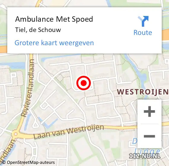 Locatie op kaart van de 112 melding: Ambulance Met Spoed Naar Tiel, de Schouw op 15 oktober 2022 14:31