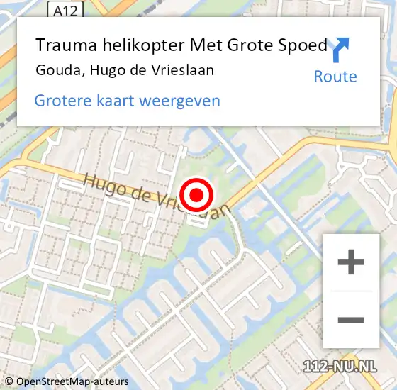 Locatie op kaart van de 112 melding: Trauma helikopter Met Grote Spoed Naar Gouda, Hugo de Vrieslaan op 15 oktober 2022 14:33