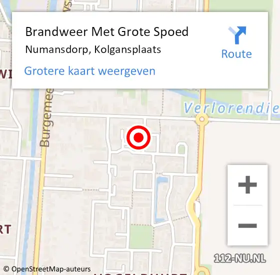 Locatie op kaart van de 112 melding: Brandweer Met Grote Spoed Naar Numansdorp, Kolgansplaats op 15 oktober 2022 14:37