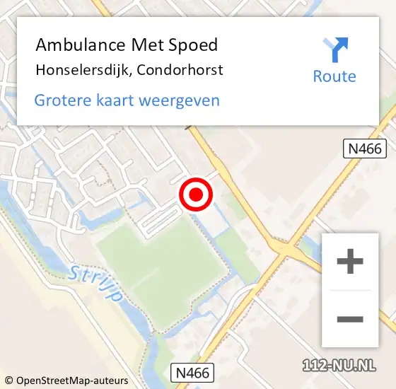 Locatie op kaart van de 112 melding: Ambulance Met Spoed Naar Honselersdijk, Condorhorst op 15 oktober 2022 14:50