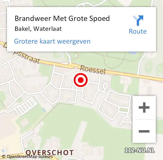 Locatie op kaart van de 112 melding: Brandweer Met Grote Spoed Naar Bakel, Waterlaat op 15 oktober 2022 14:53