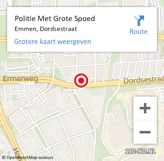 Locatie op kaart van de 112 melding: Politie Met Grote Spoed Naar Emmen, Dordsestraat op 15 oktober 2022 14:54