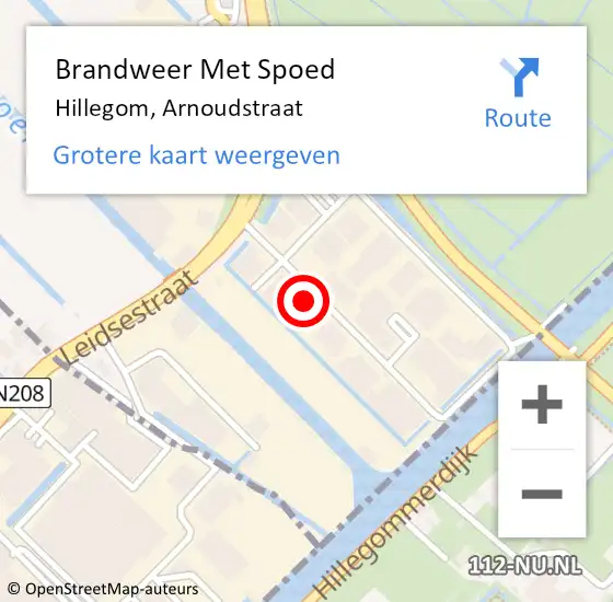 Locatie op kaart van de 112 melding: Brandweer Met Spoed Naar Hillegom, Arnoudstraat op 15 oktober 2022 15:02