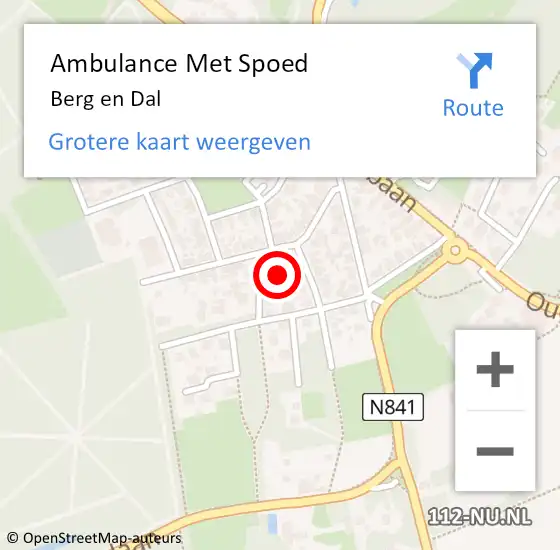 Locatie op kaart van de 112 melding: Ambulance Met Spoed Naar Berg en Dal op 15 oktober 2022 15:02