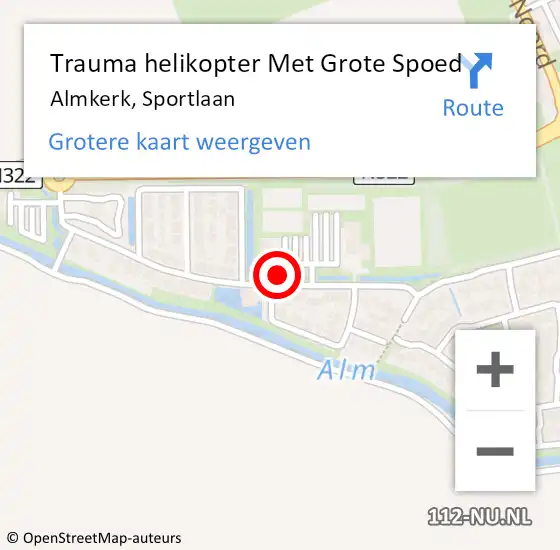 Locatie op kaart van de 112 melding: Trauma helikopter Met Grote Spoed Naar Almkerk, Sportlaan op 15 oktober 2022 15:15
