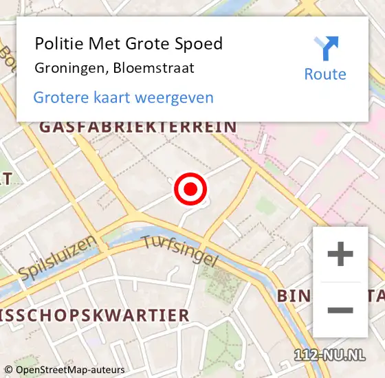 Locatie op kaart van de 112 melding: Politie Met Grote Spoed Naar Groningen, Bloemstraat op 15 oktober 2022 15:16