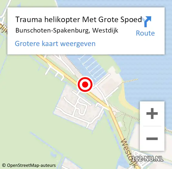 Locatie op kaart van de 112 melding: Trauma helikopter Met Grote Spoed Naar Bunschoten-Spakenburg, Westdijk op 15 oktober 2022 15:26