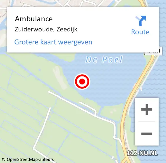 Locatie op kaart van de 112 melding: Ambulance Zuiderwoude, Zeedijk op 15 oktober 2022 15:34