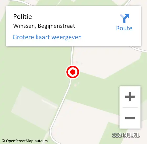 Locatie op kaart van de 112 melding: Politie Winssen, Begijnenstraat op 15 oktober 2022 15:37