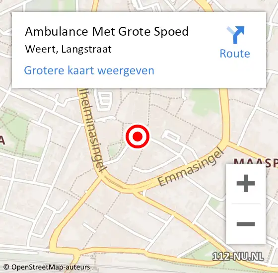 Locatie op kaart van de 112 melding: Ambulance Met Grote Spoed Naar Weert, Langstraat op 15 oktober 2022 15:51