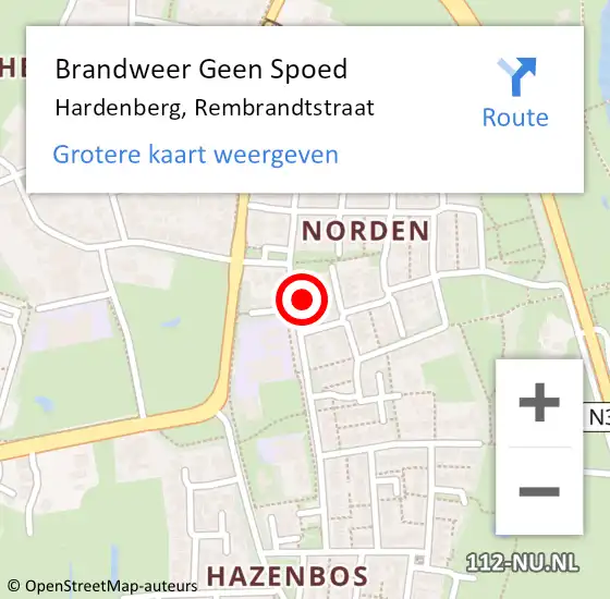 Locatie op kaart van de 112 melding: Brandweer Geen Spoed Naar Hardenberg, Rembrandtstraat op 15 oktober 2022 16:58