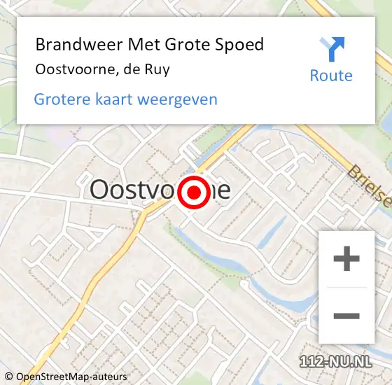 Locatie op kaart van de 112 melding: Brandweer Met Grote Spoed Naar Oostvoorne, de Ruy op 15 oktober 2022 17:02