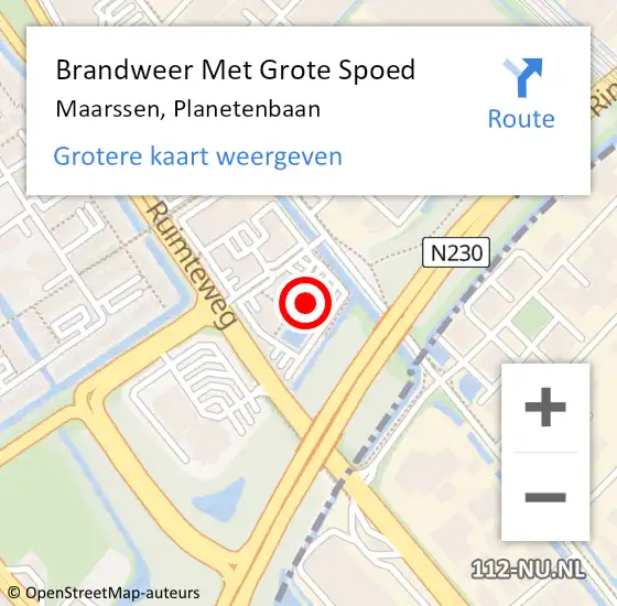 Locatie op kaart van de 112 melding: Brandweer Met Grote Spoed Naar Maarssen, Planetenbaan op 15 oktober 2022 17:08