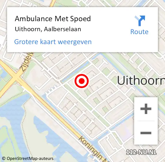 Locatie op kaart van de 112 melding: Ambulance Met Spoed Naar Uithoorn, Aalberselaan op 15 oktober 2022 17:08