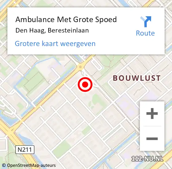 Locatie op kaart van de 112 melding: Ambulance Met Grote Spoed Naar Den Haag, Beresteinlaan op 15 oktober 2022 17:13