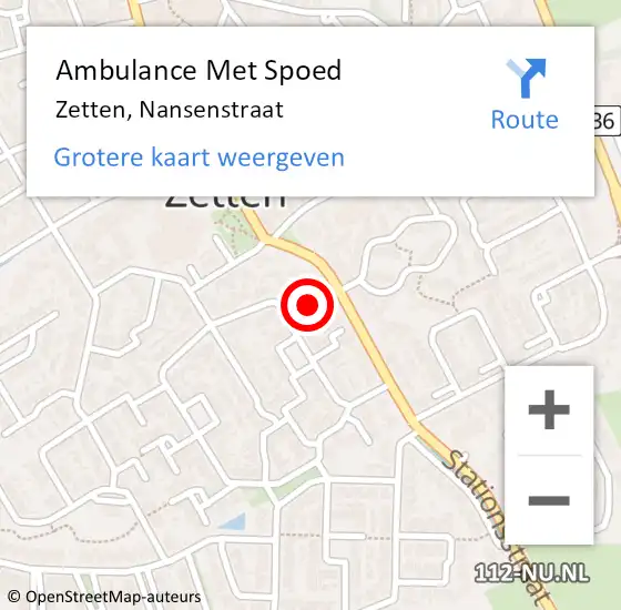 Locatie op kaart van de 112 melding: Ambulance Met Spoed Naar Zetten, Nansenstraat op 15 oktober 2022 17:13