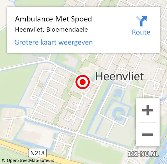 Locatie op kaart van de 112 melding: Ambulance Met Spoed Naar Heenvliet, Bloemendaele op 15 oktober 2022 17:18