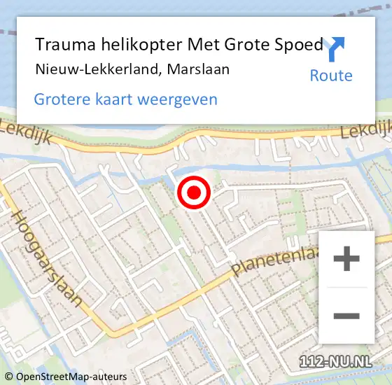 Locatie op kaart van de 112 melding: Trauma helikopter Met Grote Spoed Naar Nieuw-Lekkerland, Marslaan op 15 oktober 2022 17:32