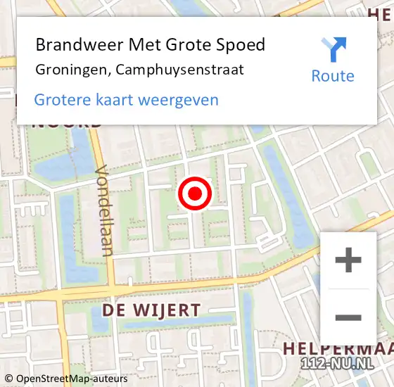 Locatie op kaart van de 112 melding: Brandweer Met Grote Spoed Naar Groningen, Camphuysenstraat op 15 oktober 2022 17:35