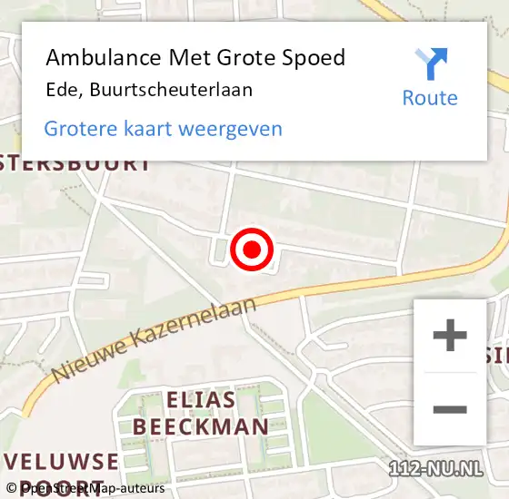 Locatie op kaart van de 112 melding: Ambulance Met Grote Spoed Naar Ede, Buurtscheuterlaan op 15 oktober 2022 17:35