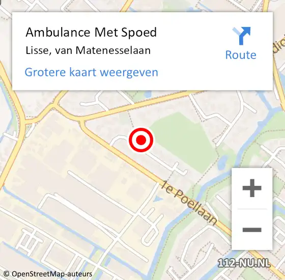 Locatie op kaart van de 112 melding: Ambulance Met Spoed Naar Lisse, van Matenesselaan op 15 oktober 2022 17:46