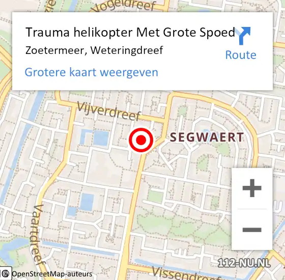 Locatie op kaart van de 112 melding: Trauma helikopter Met Grote Spoed Naar Zoetermeer, Weteringdreef op 15 oktober 2022 17:47