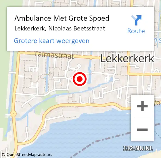 Locatie op kaart van de 112 melding: Ambulance Met Grote Spoed Naar Lekkerkerk, Nicolaas Beetsstraat op 15 oktober 2022 17:53