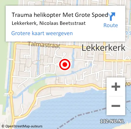 Locatie op kaart van de 112 melding: Trauma helikopter Met Grote Spoed Naar Lekkerkerk, Nicolaas Beetsstraat op 15 oktober 2022 17:57