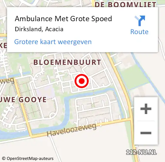 Locatie op kaart van de 112 melding: Ambulance Met Grote Spoed Naar Dirksland, Acacia op 15 oktober 2022 18:00