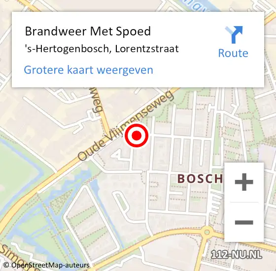 Locatie op kaart van de 112 melding: Brandweer Met Spoed Naar 's-Hertogenbosch, Lorentzstraat op 15 oktober 2022 18:18