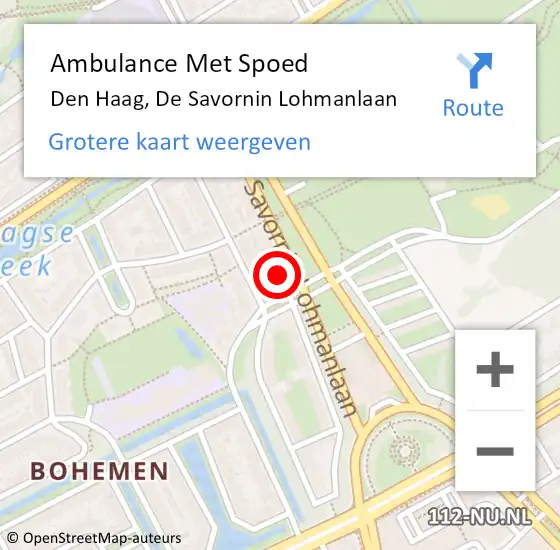 Locatie op kaart van de 112 melding: Ambulance Met Spoed Naar Den Haag, De Savornin Lohmanlaan op 15 oktober 2022 18:25