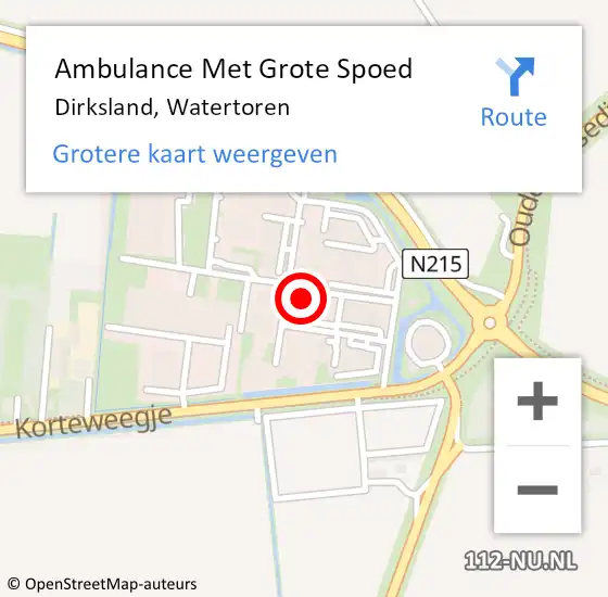 Locatie op kaart van de 112 melding: Ambulance Met Grote Spoed Naar Dirksland, Watertoren op 15 oktober 2022 18:37