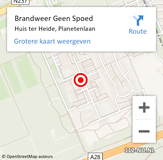 Locatie op kaart van de 112 melding: Brandweer Geen Spoed Naar Huis ter Heide, Planetenlaan op 15 oktober 2022 18:41