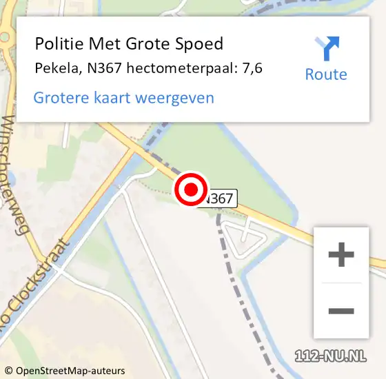 Locatie op kaart van de 112 melding: Politie Met Grote Spoed Naar Pekela, N367 hectometerpaal: 7,6 op 15 oktober 2022 18:44