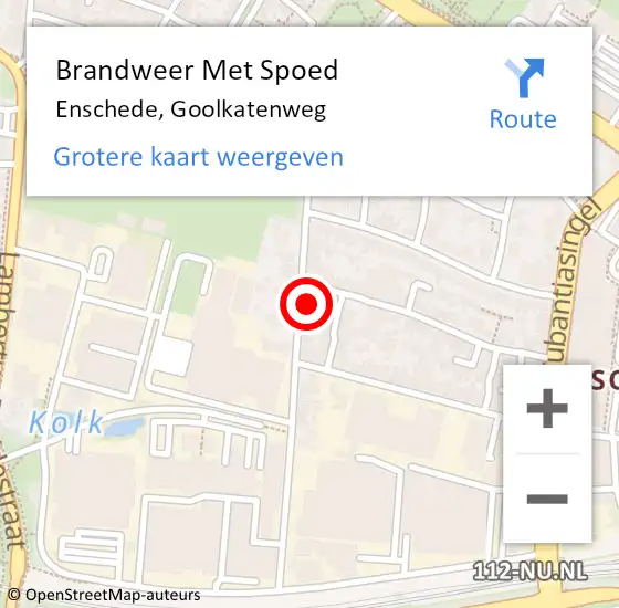 Locatie op kaart van de 112 melding: Brandweer Met Spoed Naar Enschede, Goolkatenweg op 15 oktober 2022 18:57