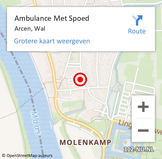 Locatie op kaart van de 112 melding: Ambulance Met Spoed Naar Arcen, Wal op 15 oktober 2022 19:08