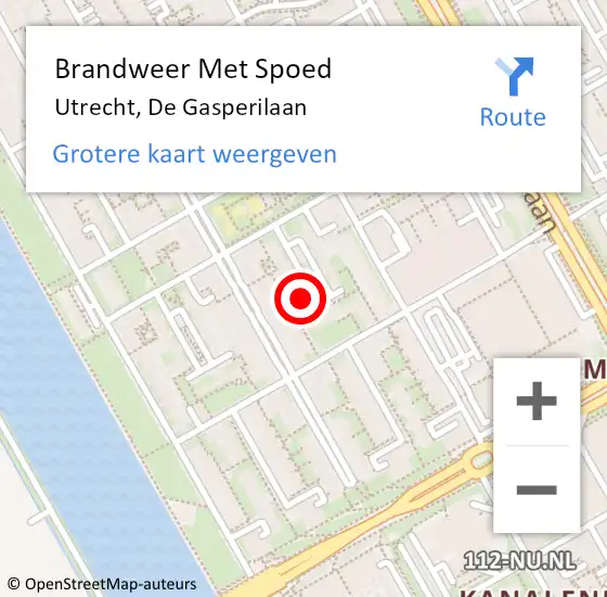Locatie op kaart van de 112 melding: Brandweer Met Spoed Naar Utrecht, De Gasperilaan op 15 oktober 2022 19:08