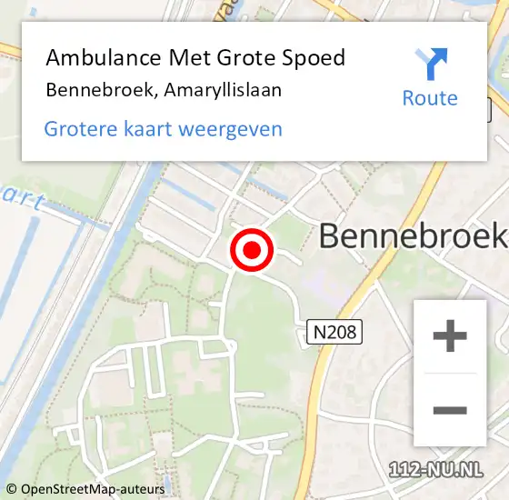 Locatie op kaart van de 112 melding: Ambulance Met Grote Spoed Naar Bennebroek, Amaryllislaan op 15 oktober 2022 19:11