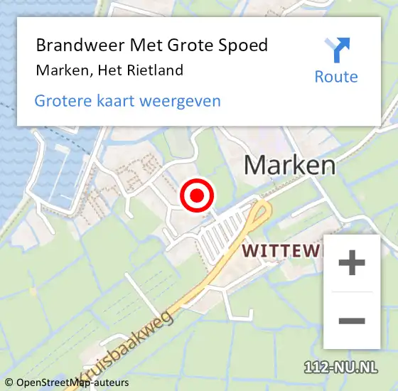 Locatie op kaart van de 112 melding: Brandweer Met Grote Spoed Naar Marken, Het Rietland op 15 oktober 2022 19:15