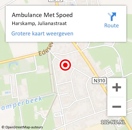 Locatie op kaart van de 112 melding: Ambulance Met Spoed Naar Harskamp, Julianastraat op 15 oktober 2022 19:27