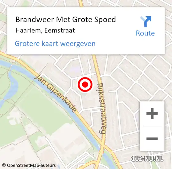 Locatie op kaart van de 112 melding: Brandweer Met Grote Spoed Naar Haarlem, Eemstraat op 15 oktober 2022 19:39