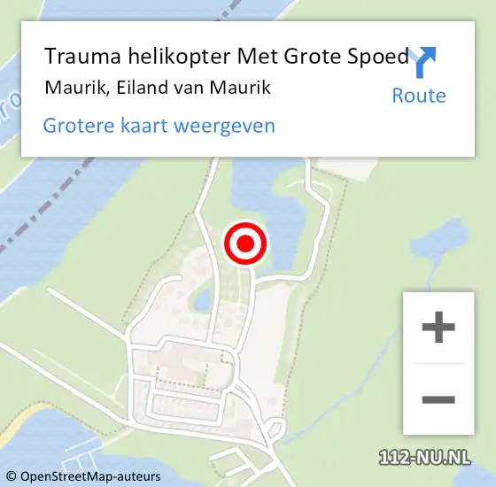 Locatie op kaart van de 112 melding: Trauma helikopter Met Grote Spoed Naar Maurik, Eiland van Maurik op 15 oktober 2022 19:42