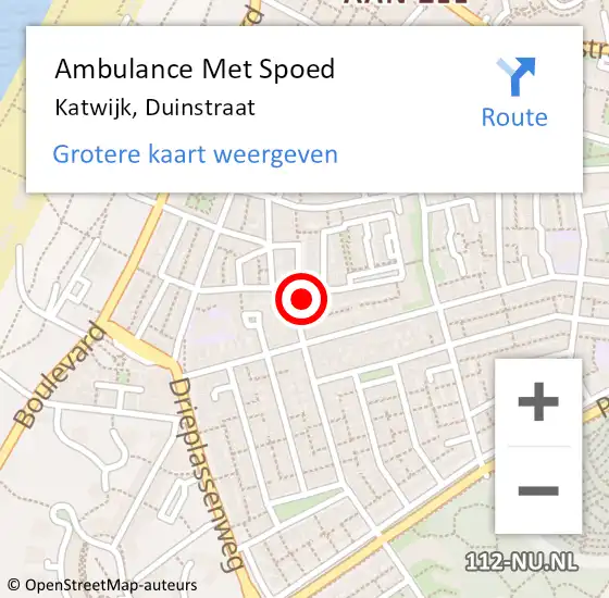 Locatie op kaart van de 112 melding: Ambulance Met Spoed Naar Katwijk, Duinstraat op 15 oktober 2022 19:48