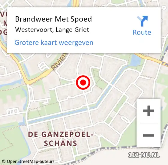 Locatie op kaart van de 112 melding: Brandweer Met Spoed Naar Westervoort, Lange Griet op 15 oktober 2022 20:01