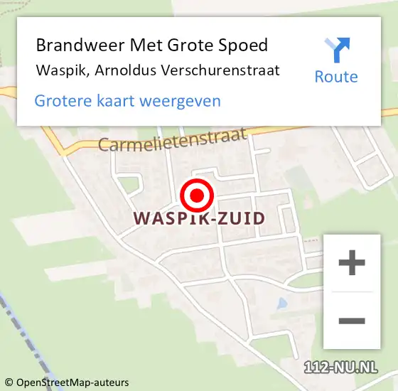 Locatie op kaart van de 112 melding: Brandweer Met Grote Spoed Naar Waspik, Arnoldus Verschurenstraat op 15 oktober 2022 20:13