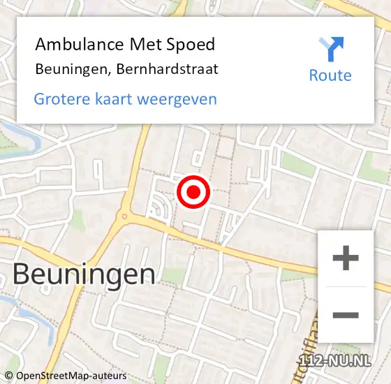 Locatie op kaart van de 112 melding: Ambulance Met Spoed Naar Beuningen, Bernhardstraat op 15 oktober 2022 20:17